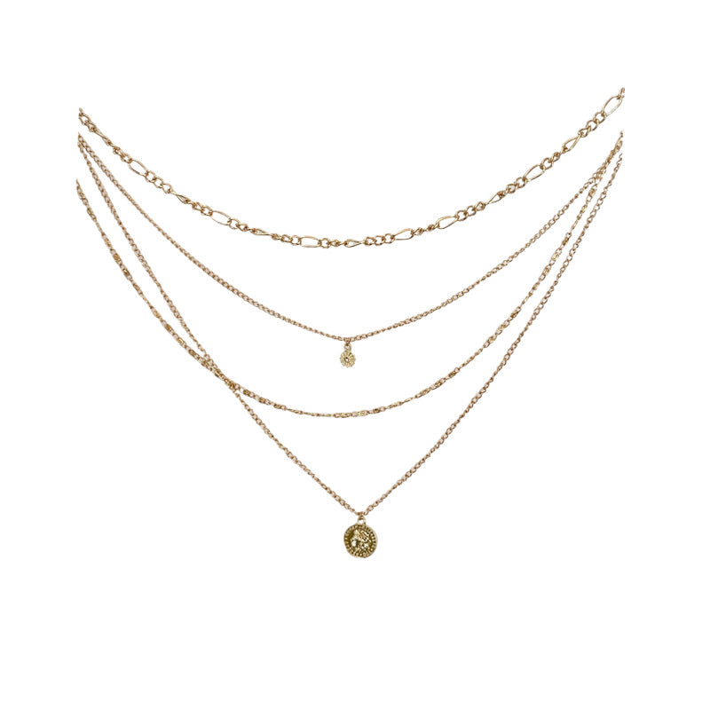 Golden Layered Charm Necklace Set