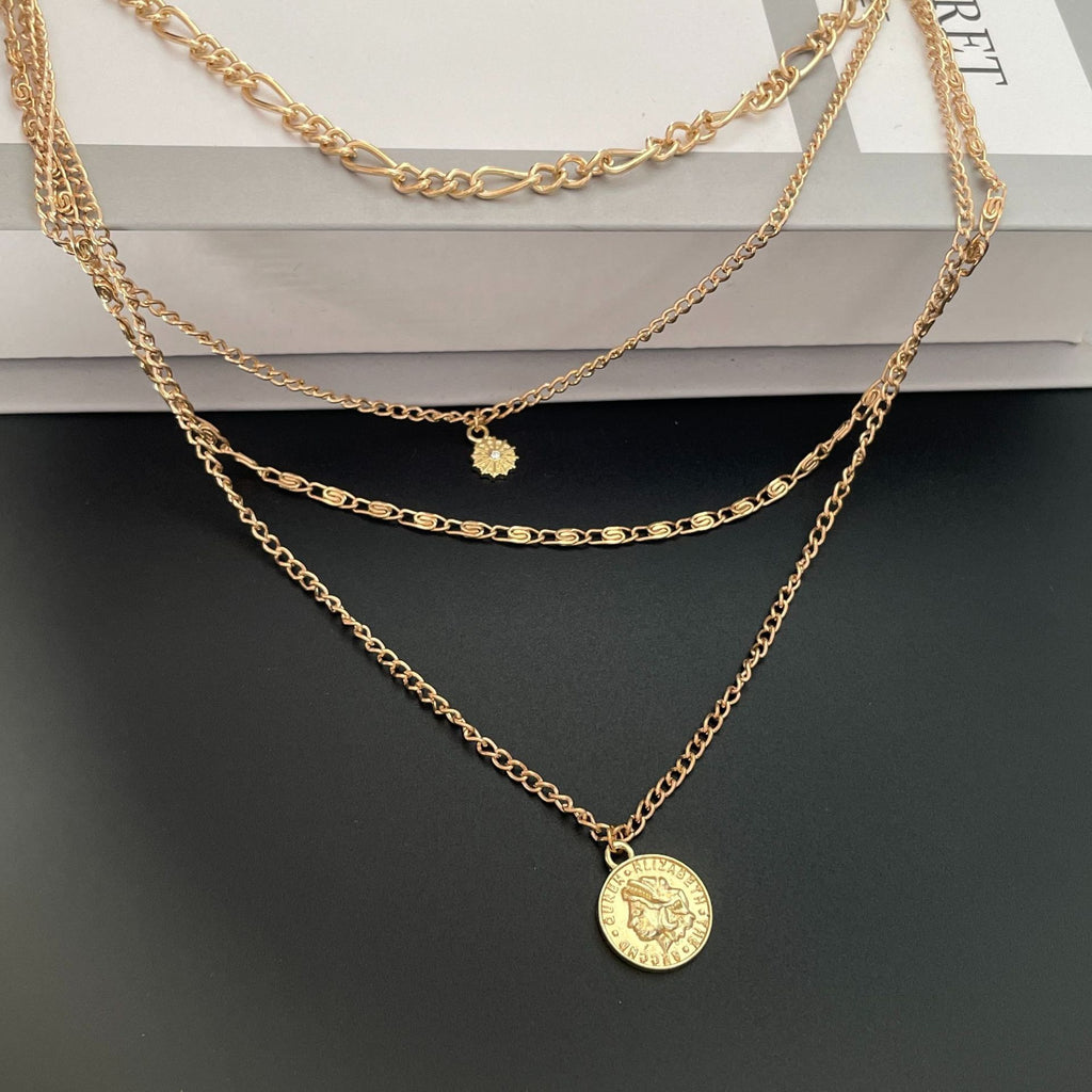 Golden Layered Charm Necklace Set