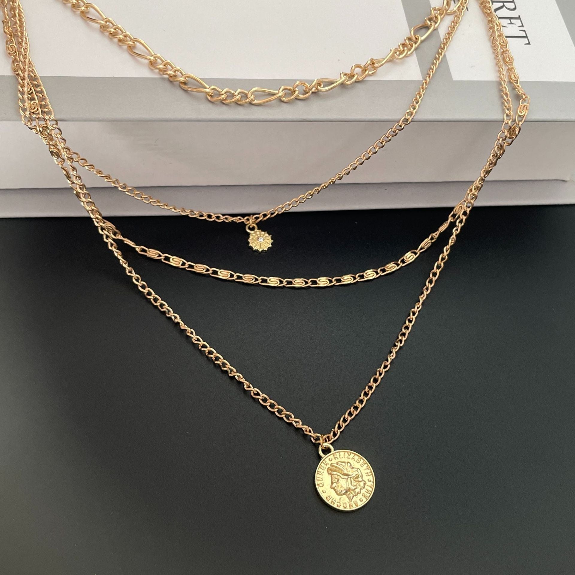Golden Layered Charm Necklace Set
